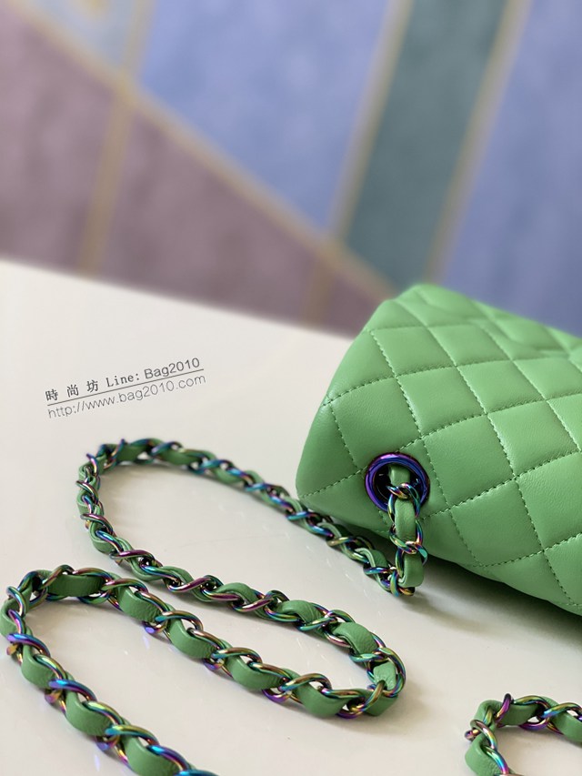 Chanel專櫃新款彩色五金CF經典款外形高級綠色羊皮彩色鏈條肩背女包 djc5388